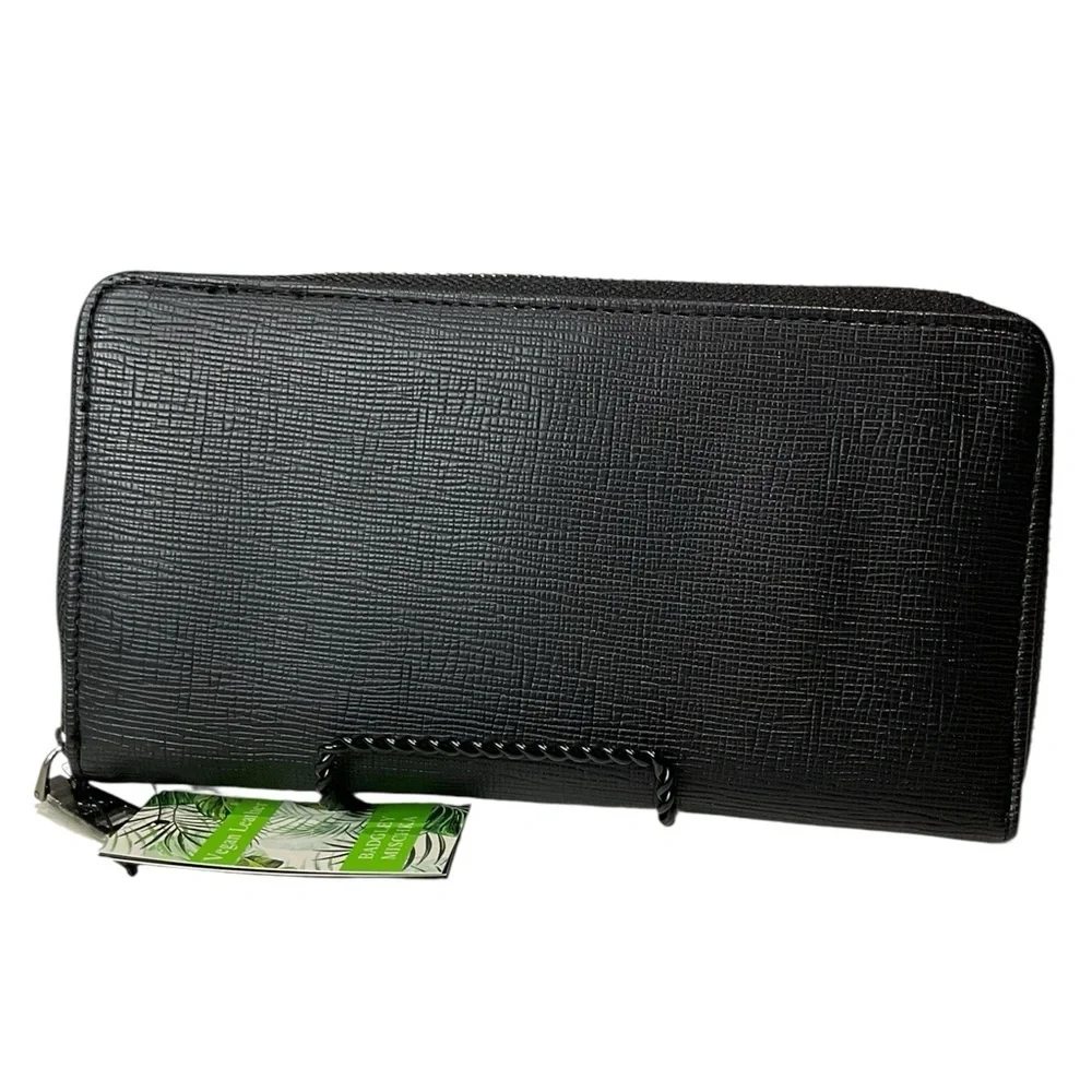 Badgley Mischka Black Textured Vegan Leather Wallet with Flap Pocket - Picture 2 of 6